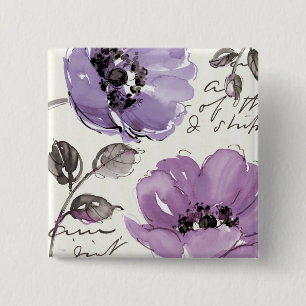 Badge Carré 5 Cm Fleurs violettes