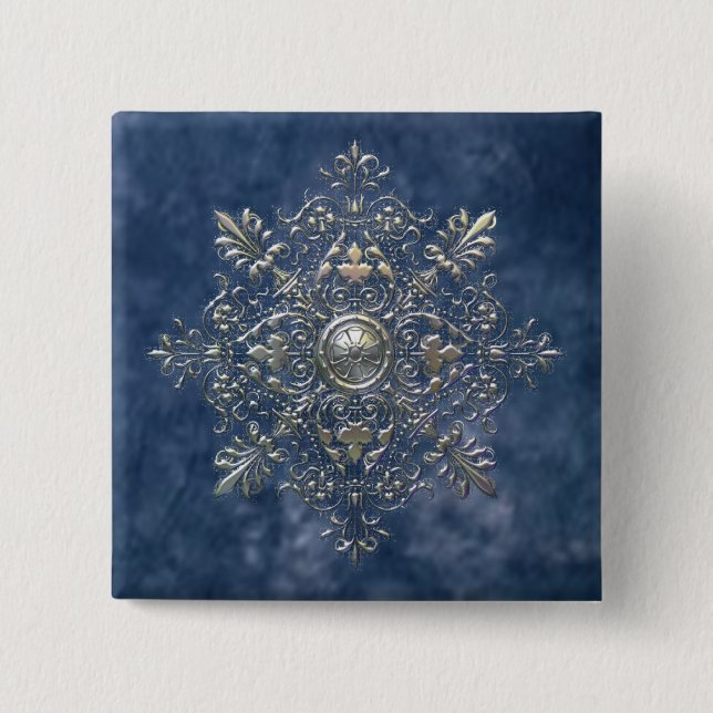 Badge Carré 5 Cm Flocon de neige argenté (Devant)