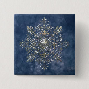 Badge Carré 5 Cm Flocon de neige argenté