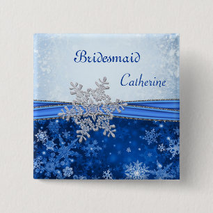 Badge Carré 5 Cm Flocon de neige argenté sur la demoiselle