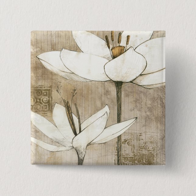 Badge Carré 5 Cm Floral dessiné par le crayon (Devant)