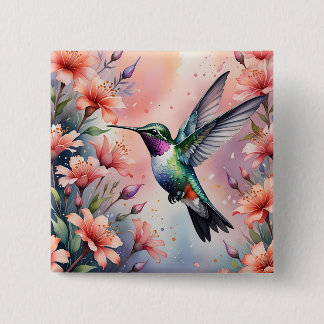 Badge Carré 5 Cm floral hummingbird button