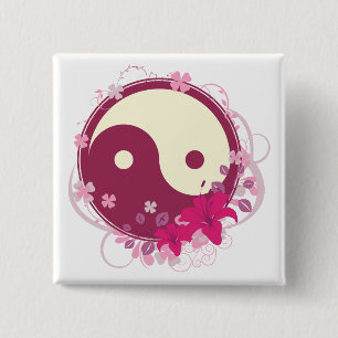 Badge Carré 5 Cm Floral rose de Yin Yang