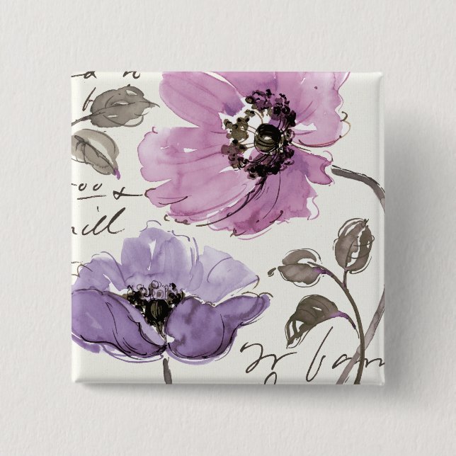Badge Carré 5 Cm Floral Valse Plum Aquarelle Fleurs (Devant)