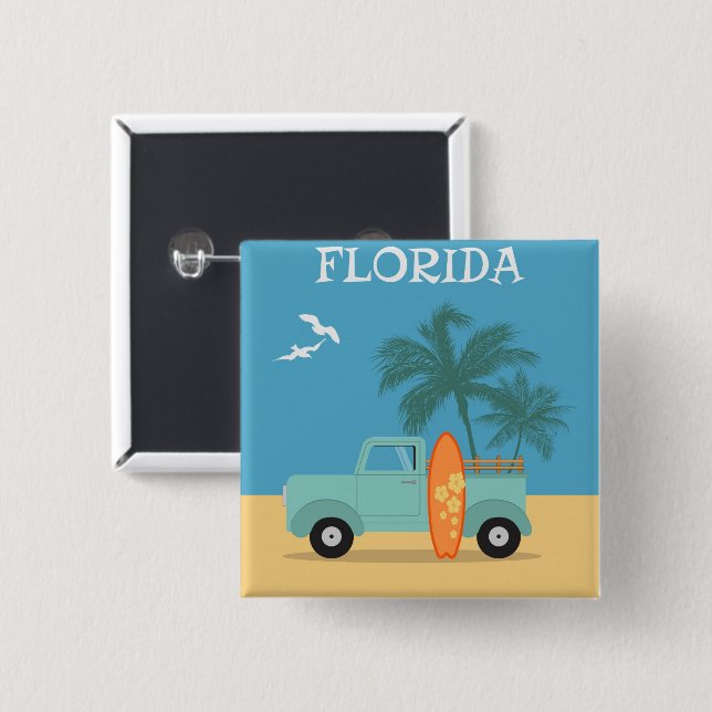 Badge Carré 5 Cm Floride : Bouton Voyage (Devant & derrière)