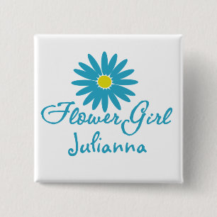 Badge Carré 5 Cm Flower Girl/ Blue Daisy
