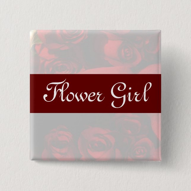 Badge Carré 5 Cm "Flower Girl" - Bouquet Rose rouge (2) (Devant)
