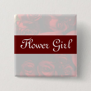 Badge Carré 5 Cm "Flower Girl" - Bouquet Rose rouge (2)
