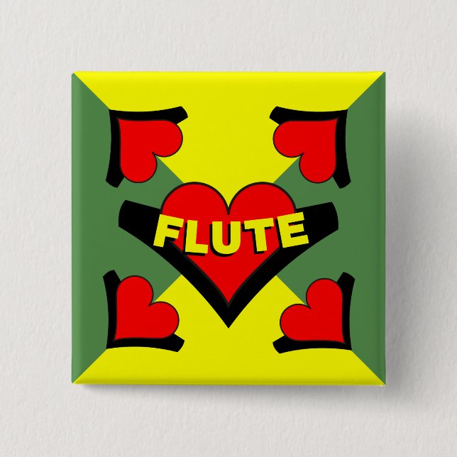 Badge Carré 5 Cm Flûte sur le coeur (Devant)
