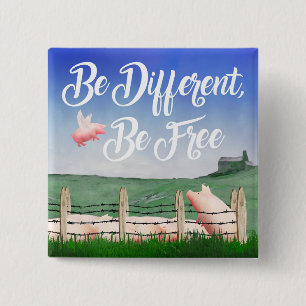 Badge Carré 5 Cm Flying Pig-Be Different