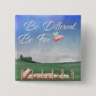 Badge Carré 5 Cm Flying Pig Be Different