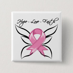 Badge Carré 5 Cm Foi d'amour d'espoir de cancer du sein