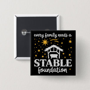 Badge Carré 5 Cm Fondation stable familiale Noël Jésus chrétien