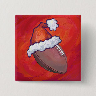 Badge Carré 5 Cm Football avec un chapeau de Père Noël rouge