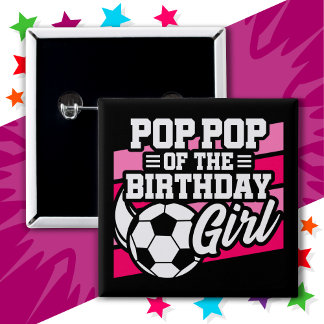 Badge Carré 5 Cm Football Party Pop Pop de fille d'anniversaire
