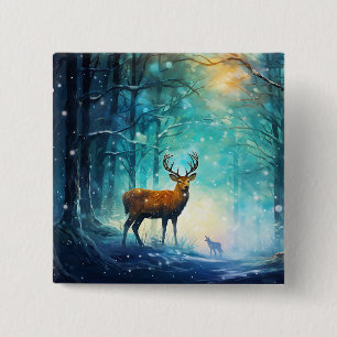 Badge Carré 5 Cm Forêt enneigée magique Art-82109