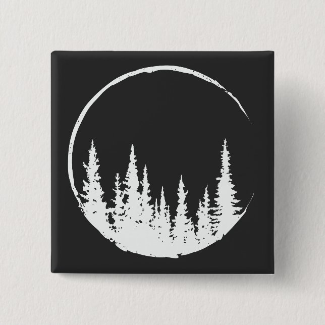 Badge Carré 5 Cm Forêt Florale Arbre Arbre Aimant Forêt Arbre (Devant)