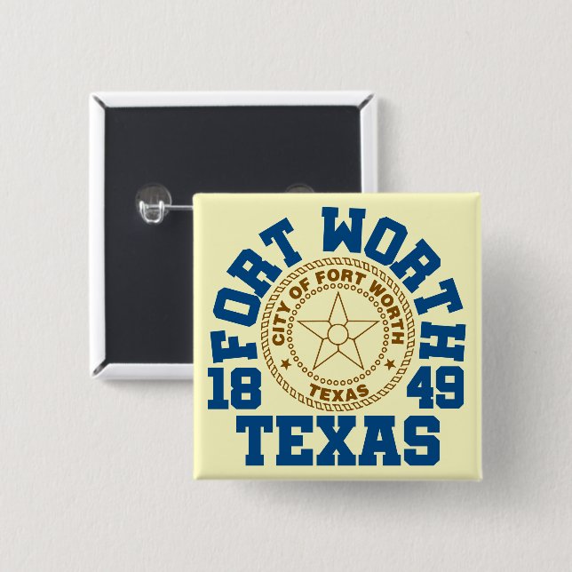 Badge Carré 5 Cm Fort Worth, Texas (Devant & derrière)