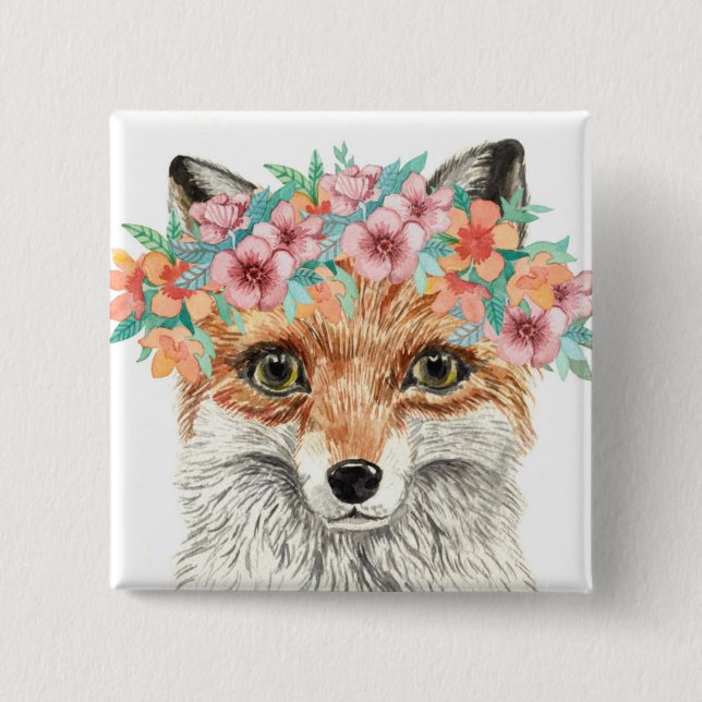 Badge Carré 5 Cm Fox floral (Devant)
