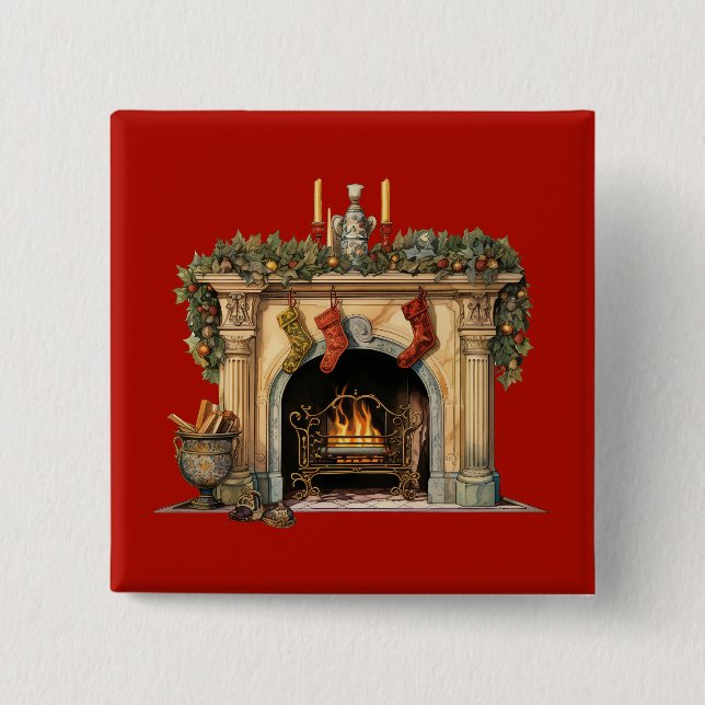 Badge Carré 5 Cm Foyer victorien cosy Noël (Devant)