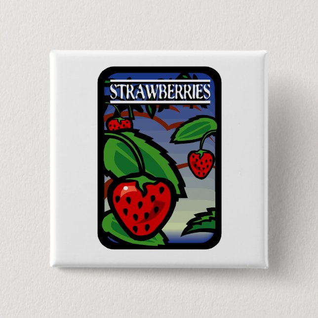 Badge Carré 5 Cm Fraises (Devant)