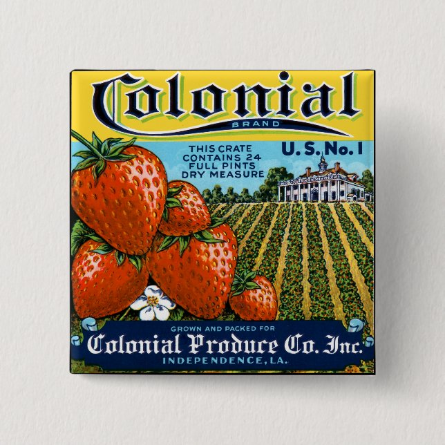 Badge Carré 5 Cm Fraises coloniales (Devant)