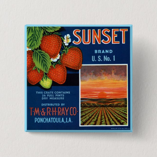 Badge Carré 5 Cm Fraises de Sunset (Devant)