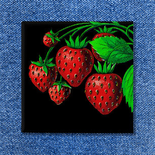 Badge Carré 5 Cm Fraises fraîches Illustration vintage