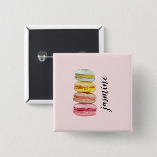 Badge Carré 5 Cm Français Macarons Aquarelle Monogramme