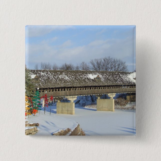 Badge Carré 5 Cm Frankenmuth Michigan a couvert le bouton de pont (Devant)