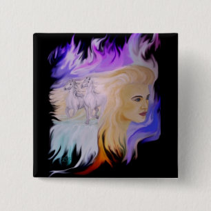 Badge Carré 5 Cm Frau mit Pferd