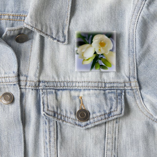 Badge Carré 5 Cm frénésie jaune blanc (En situation)