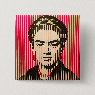 Badge Carré 5 Cm Frida Kahlo dans le style d'illusion optique BAUHA