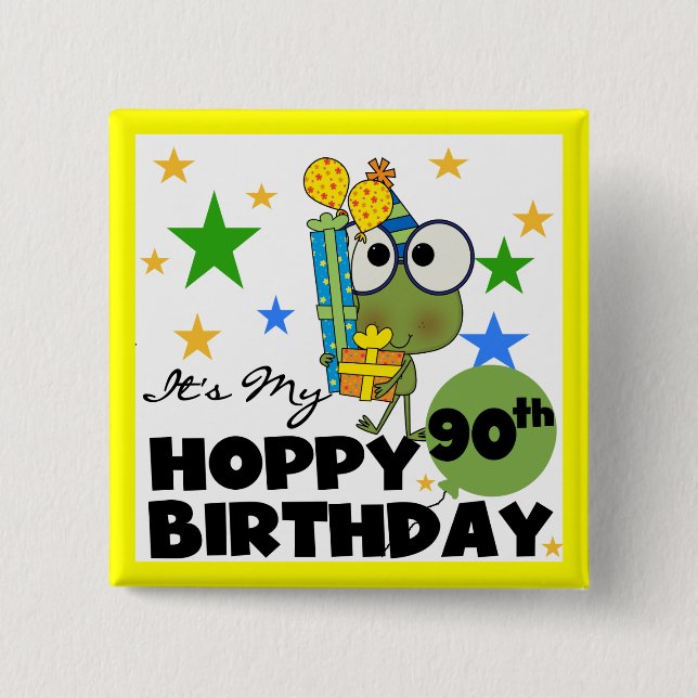 Badge Carré 5 Cm Froggy Hoppy 90e anniversaire (Devant)