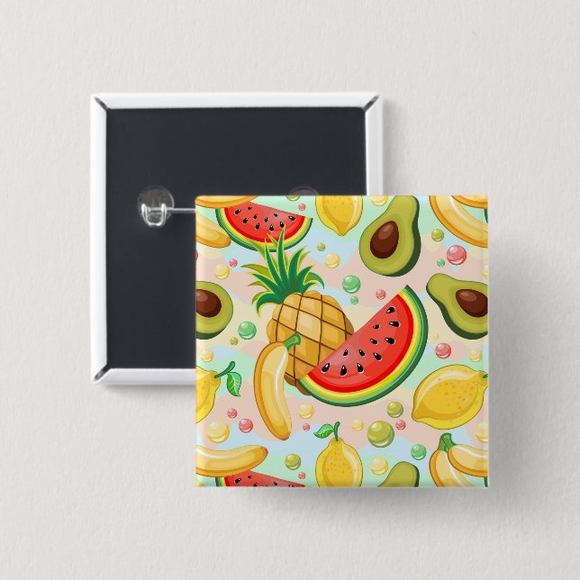 Badge Carré 5 Cm Fruits d'été frais Motif (Devant & derrière)
