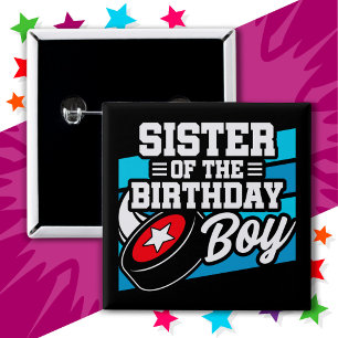 Badge Carré 5 Cm Fun Kids Hockey Party Soeur du garçon d'anniversai