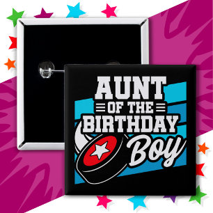 Badge Carré 5 Cm Fun Kids Hockey Party Tante du garçon d'anniversai