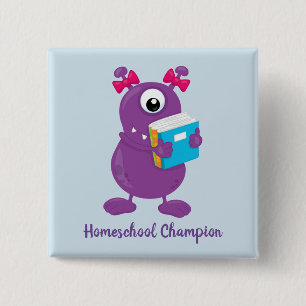 Badge Carré 5 Cm Fun Purple Monster Homeschool Champion