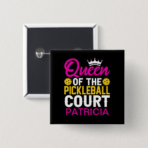 Badge Carré 5 Cm Fun Reine Personnalisée du Pickleball Court
