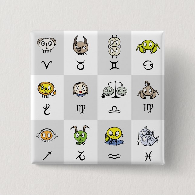 Badge Carré 5 Cm Fun Zodiac Astrological Characters (Devant)