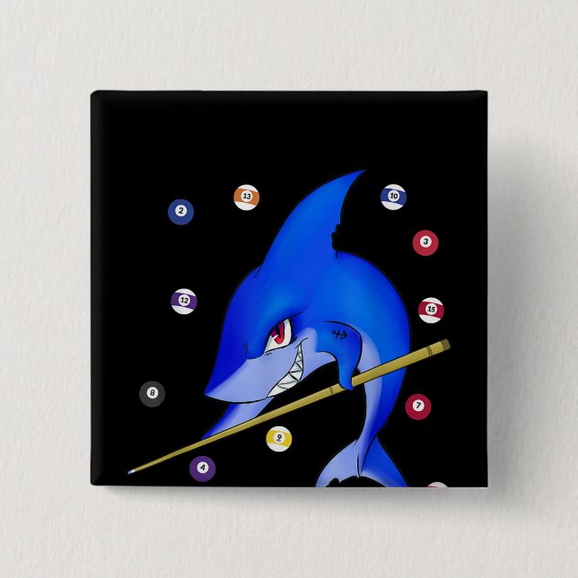 Badge Carré 5 Cm Funny Billard piscine requin mâle (Devant)
