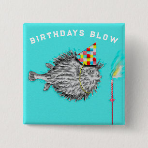 Badge Carré 5 Cm Funny Birthday Fish Wish