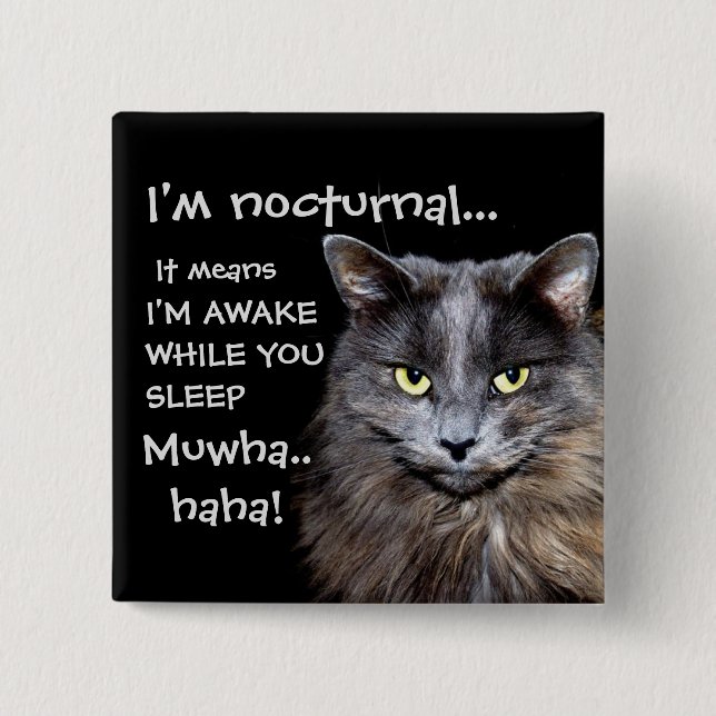 Badge Carré 5 Cm Funny Cat est Nocturne Evil Laugh (Devant)