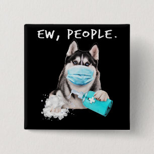 Badge Carré 5 Cm Funny husky chev dog wearing a face mask