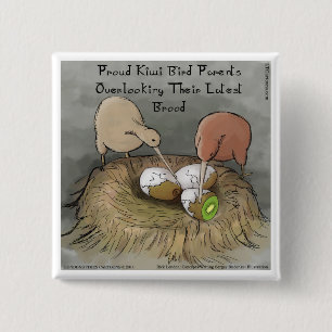 Badge Carré 5 Cm Funny Kiwi Birds Tending Their Fruit