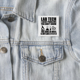 Badge Carré 5 Cm Funny lab tech cite un technicien de laboratoire
