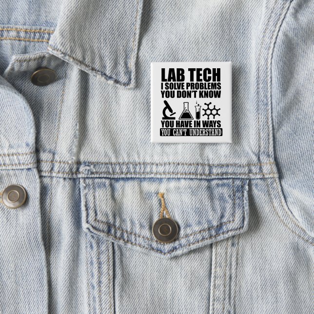 Badge Carré 5 Cm Funny lab tech cite un technicien de laboratoire (En situation)