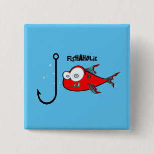 Badge Carré 5 Cm Funny Red Graphic Fishaholic Mens Design