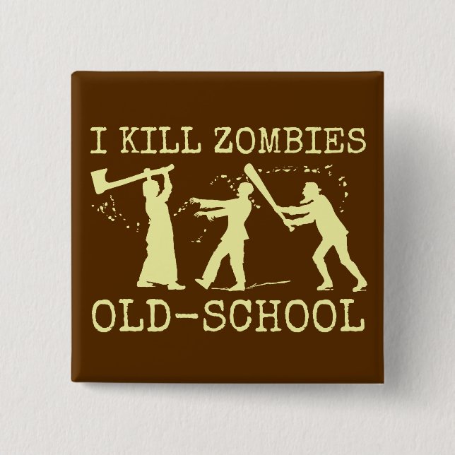 Badge Carré 5 Cm Funny Retro Old School Zombie Killer Hunter (Devant)