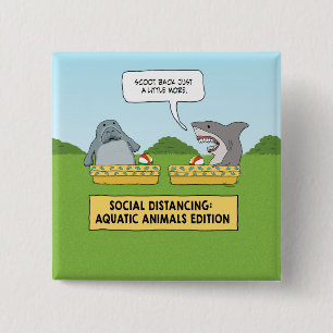 Badge Carré 5 Cm Funny Sharks and Manatee Social Distancing